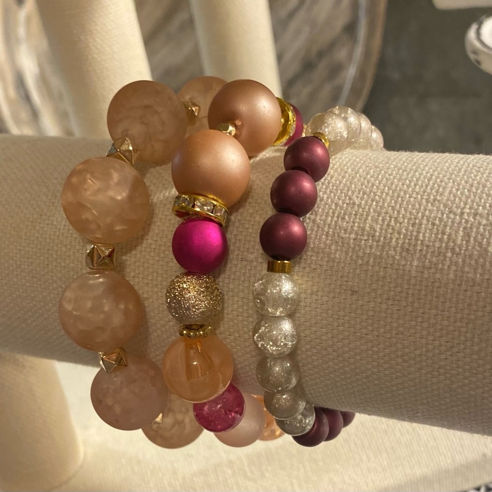 Frosted Pink & Cranberry Bracelet Set